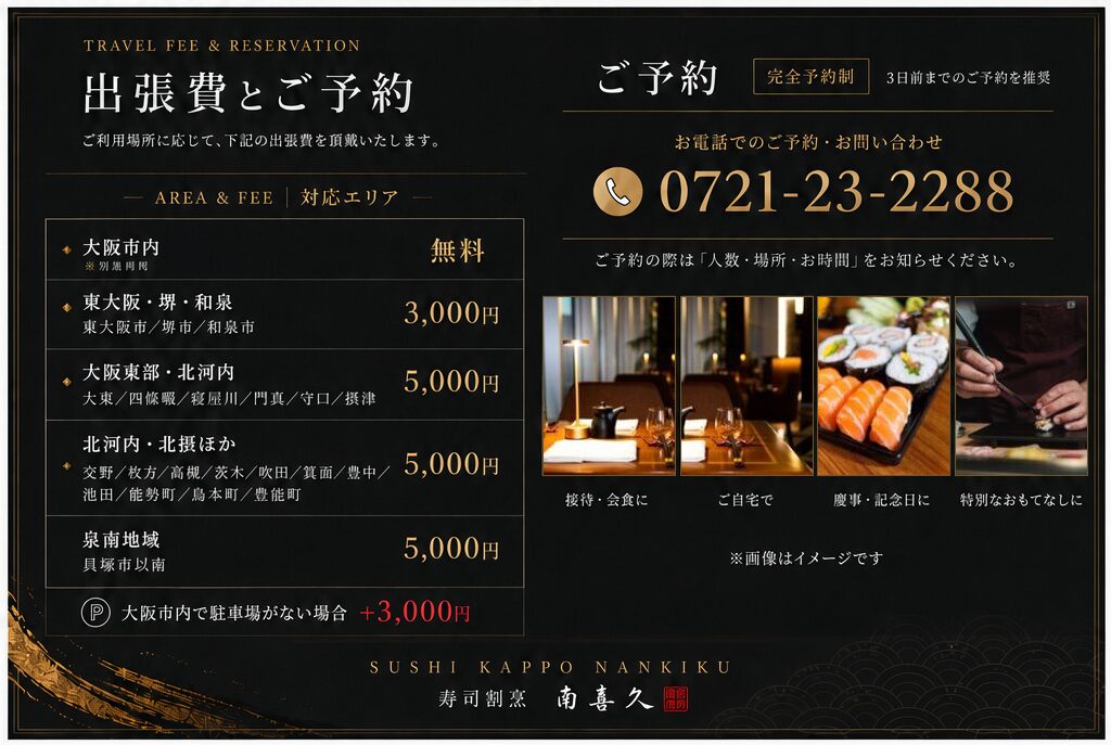 出張寿司リーフレット_出張費とご予約について